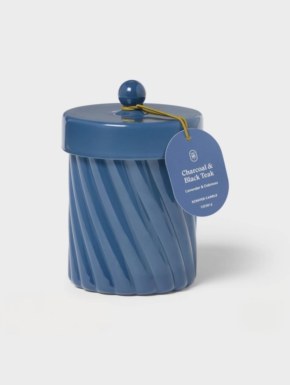 Threshold NWT 12oz Black Teakwood Scented Glass Jar Cadle With Knob Lid In Blue